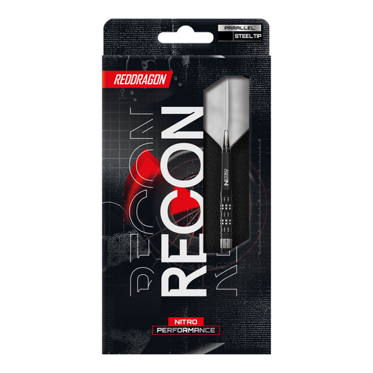 Red Dragon Recon Parallel Steeldarts Das Bild zeigt die Red Dragon Recon Parallel Steeldarts. Die Darts sind für Präzision und Leistung konzipiert.