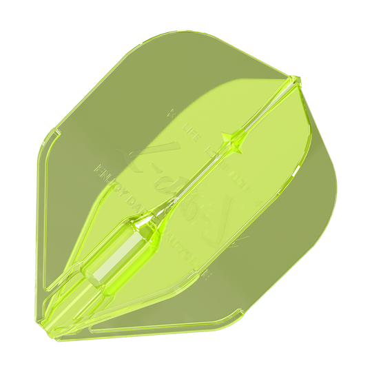 Loty Fantom L-L-Style1EZ w kolorze neonowożółtym Das Bild zeigt das Produkt 'L-Style Fantom L1EZ Flights Neongelb'. Es handelt sich um ein transparentes, neongelbes Dartflight-Zubehör.