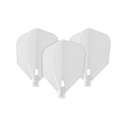 HRC-110_Harrows_Clic_Standard_Flight_White_1iofFBB9vGdUcq Das Bild zeigt drei weiße Harrows Clic Standard Flights. Sie sind Zubehörteile für Dartpfeile.