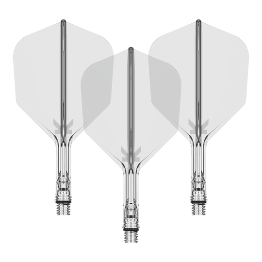 Loty Target K-Shift No6 - Wyczyść Ein Set von Target KShift No6 Dart-Flights in klarer, durchsichtiger Optik, 19 mm lang. Die Abbildung zeigt mehrere Flights als Set.
