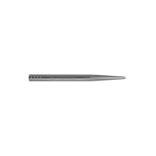 Końcówki lotek Condor Beak Point Without Cut Das Bild zeigt eine silberne Dartspitze, die lang und schmal ist. Sie hat keine zusätzlichen Schnitte und misst 32 mm in der Länge.