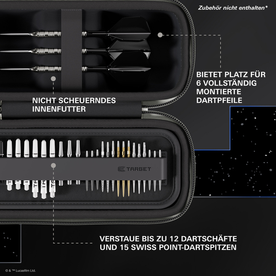 Abgebildet ist das Target Star Wars Boa Dartcase - R2D2. Dies ist eine Darttasche im Stil von R2D2 aus Star Wars.