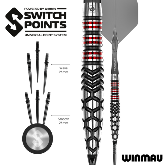 Winmau Fornax Torpedo Switch Points Steeldarts Das Bild zeigt die Winmau Fornax Torpedo Switch Points Steeldarts. Diese Steeldarts sind speziell für hohe Präzision und Leistung entwickelt.