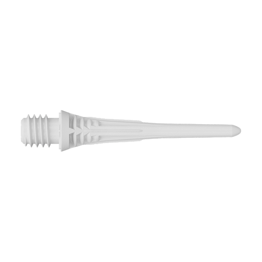 Końcówki do lotek Target Cryo Soft Dart Tips, białe, 30 szt. Target Cryo Softdartspitzen 30er Pack - Weiß liegt auf einer Oberfläche. Die Softdartspitzen sind weiß und werden als Packung angeboten.