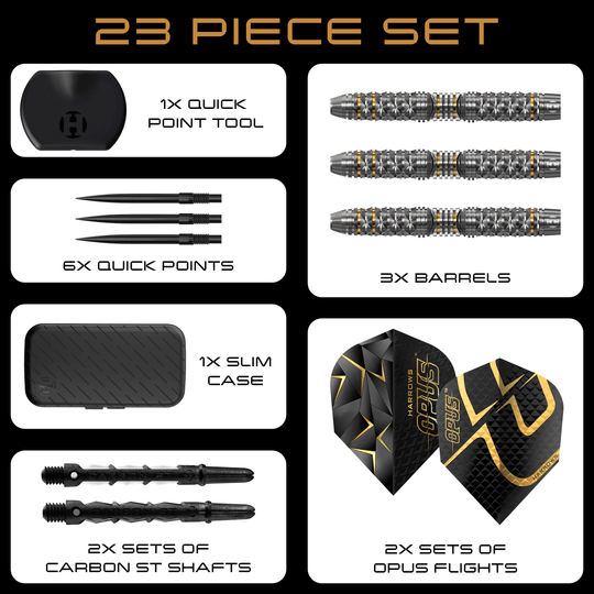 Stalowe lotki Harrow's Opus Quick Point Auf dem Bild sind die Harrows Opus Quick Point Steeldarts mit 23g zu sehen. Diese Darts eignen sich für das Steeldartspiel.