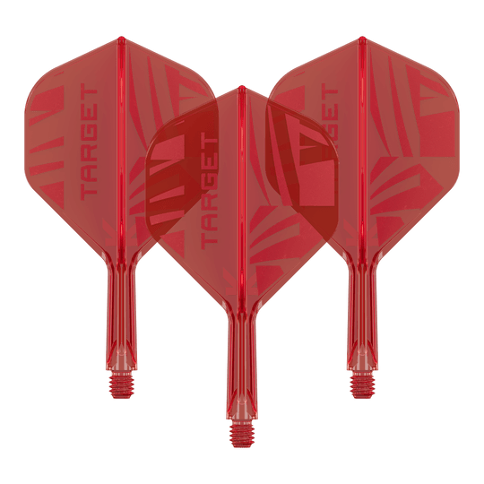Target K-Flex Red No2 Standardowe loty Hier ist ein Set Target K-Flex Red No2 Standard Flights in 19 mm zu sehen. Die Flights sind nebeneinander gelegt.