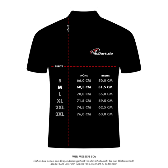 Winmau_Pro-Line_Hoodie_5_M2RkpWGT0Ivx5x Das Bild zeigt eine Maßtabelle für die Winmau Pro-Line Blade 6 Hoodie Kapuzenjacke mit Größen von S bis 3XL. Es werden die Maße Höhe und Breite in Zentimetern für jede Größe angegeben.