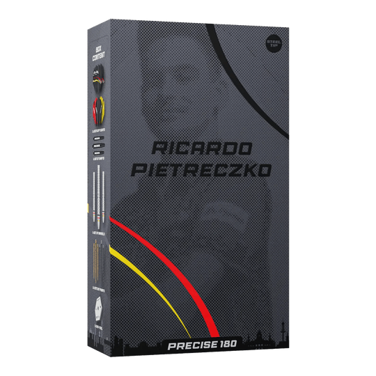Precise 180 Ricardo Pietreczko GEN1 steel darts Precise 180 Ricardo Pietreczko GEN1 Steeldarts zeigen das Design dieser hochwertigen Dartpfeile. Diese Darts sind ideal für Wettkampfspieler.