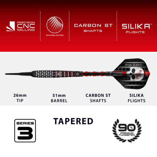 Miękkie lotki Harrow's Ryan Searle Series 3 Das Bild zeigt die Harrows Ryan Searle Series 3 Softdarts. Diese Dartpfeile sind für den Softdartbereich konzipiert.