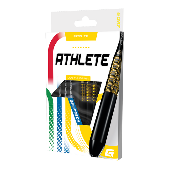 Lotki GOAT Athlete Yellow Tungsten Steel Das Foto zeigt einen gelben Tungsten-Steeldart. Das Produkt wird als 'GD7000770 GOAT Athlete Yellow Tungsten Steeldarts 3' bezeichnet.