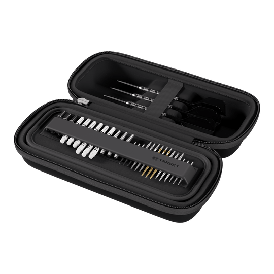 Zu sehen ist ein Target BOA Dartcase in Schwarz. Das Dartcase eignet sich hervorragend zum sicheren Transport von Dartpfeilen.