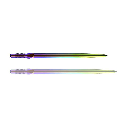 Końcówki do rzutek Bulls NL Convertible Point – gładkie – tęczowe Ein Bild mit dem Dateinamen BU57716_BullsNL_Convertible_Points_Smooth_Rainbow_36mm_1. Es zeigt vermutlich einen Dartspitzen-Artikel in Regenbogenfarben.