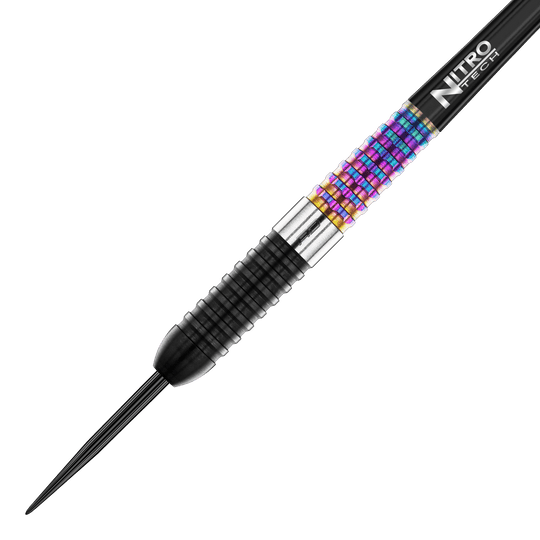 Stalowe lotki Red Dragon Peter Wright Corra Das Bild zeigt einen Red Dragon Peter Wright Corra Steeldart. Der Dartpfeil hat einen auffälligen, bunten Griffbereich und eine schwarze Spitze.