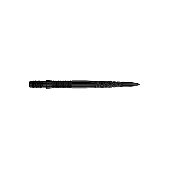 Końcówki do lotek Mission R2.5 Rapid Point DSX – czarne Abgebildet sind schwarze Dartspitzen mit einer Länge von 30 mm. Die Spitzen liegen parallel zueinander.