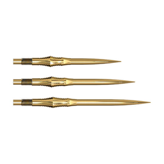Harrows Quick Point Spire Elite Series Dartspitzen - Gold Die Spire Gold Elite Series Dartspitzen sind abgebildet. Sie sind goldfarben und schlank gebaut.