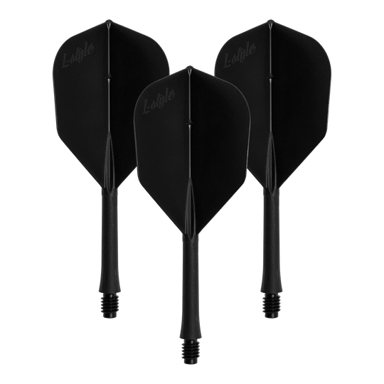 Loty BarFlights w stylu L 2BA L3 - 260 Das Bild zeigt ein Set von schwarzen Dart-Flights. Die Datei heißt LSF-900_L-Style_BarFlight_Schwarz_1Set.