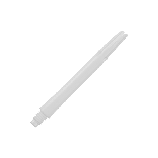 Wałki L-L-Style-Shafts blokowane proste - białe Auf dem Bild ist ein gerader, weißer Dartshaft ohne Kappen zu sehen. Der Shaft ist schlicht gestaltet und hat eine Länge von 46 mm.
