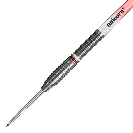 Unicorn Scale Suljovic The Gentle Steeldarts - 23g Unicorn Mensur Suljovic The Gentle Steeldarts - 23g ist auf diesem Bild zu sehen. Es handelt sich um professionelle Steeldarts mit einem Gewicht von 23 Gramm.