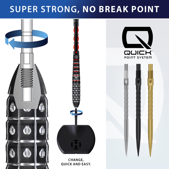 Końcówki do lotek Harrows Quick Point Heavy Metal – srebrne Harrows Quick Point Heavy Metal Dartspitzen in Schwarz sind abgebildet. Sie werden für das Dartspiel genutzt.