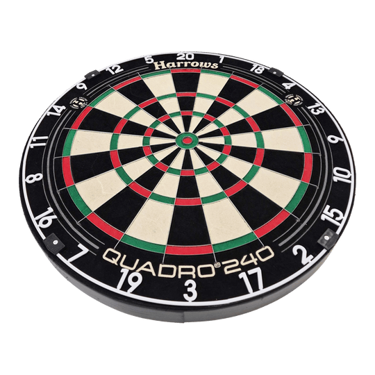 Tarcza do darta Harrows Quadro 240 ze stali Das Bild zeigt das Steeldartboard "Harrows Quadro 240". Die Dartscheibe ist rund und in verschiedene farbige Segmente unterteilt.