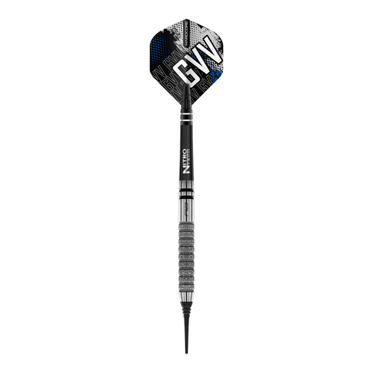 Softdarts Red Dragon Gian Van Veen Tour Edition - 20g Dies ist ein Softdart aus der Serie "Red Dragon Gian Van Veen Tour Edition" mit einem Gewicht von 20g. Der Dart hat ein modernes Design mit silbernen und schwarzen Elementen sowie den Initialen "GVV" auf dem Flight.