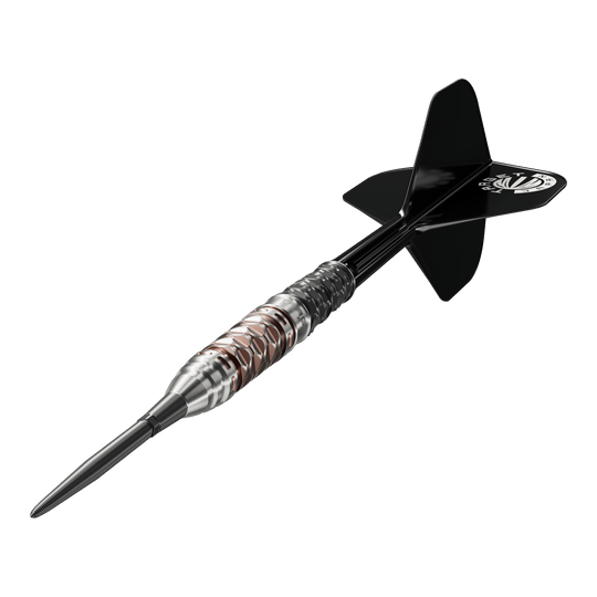 Lotki stalowe Charis GEN6 Swiss Point firmy Target Japan – 23 g Die Target Japan Charis GEN6 Swiss Point Steeldarts - 23g werden hier abgebildet. Man erkennt das schlanke Barrel und die präzise Verarbeitung.