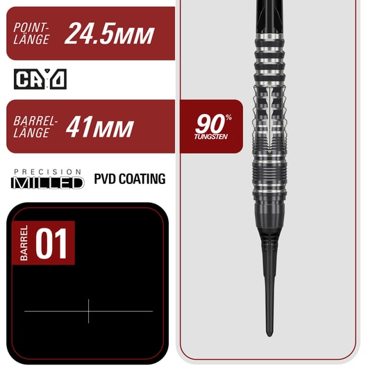 Miękkie lotki Target Black Marque Blaze – 18 g Die Target Black Marque Blaze Softdarts - 18g sind abgebildet. Diese Darts zeichnen sich durch ihr elegantes schwarzes Design aus.