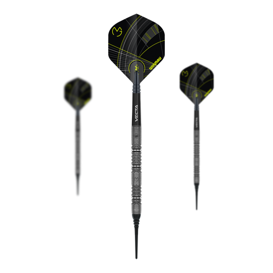 Softdarts Winmau Michael Van Gerwen Signature Edition - 20g Das Bild zeigt die Winmau Michael Van Gerwen Signature Edition Softdarts mit einem Gewicht von 20g. Die Darts sind im Set abgebildet.