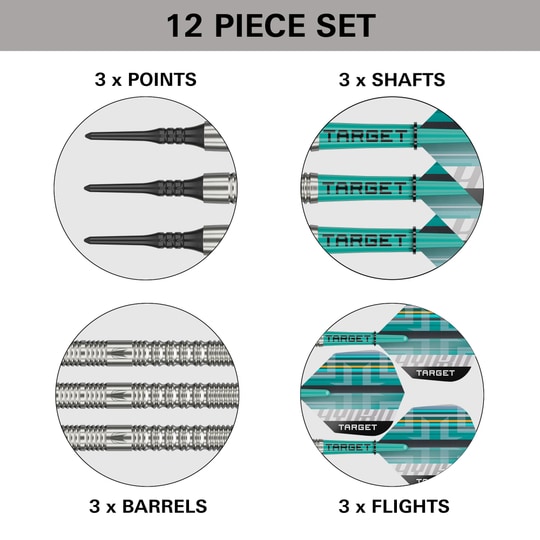 Target Hydro 12 miękkich rzutek Das Bild zeigt die Target Hydro 12 Softdarts. Diese Darts sind für das Softdartspiel konzipiert.