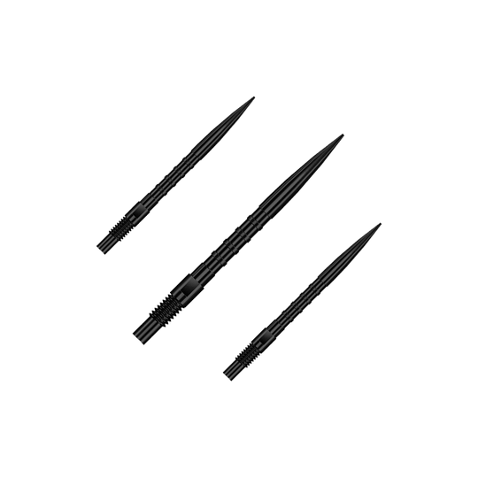Końcówki do lotek Harrows Quick Point Heavy Metal – czarne Zu sehen ist QP33164 Harrows Quick Point HeavyMetalGrip Dartspitzen Schwarz 26mm 1Set. Es handelt sich um schwarze Ersatz-Dartspitzen mit speziellem Grip.