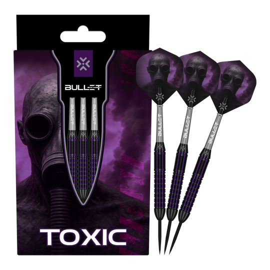 Abgebildet ist das Produkt Bullet Toxic Brass Steeldarts - 23g. Es handelt sich um einen Steeldart-Pfeil aus Messing.