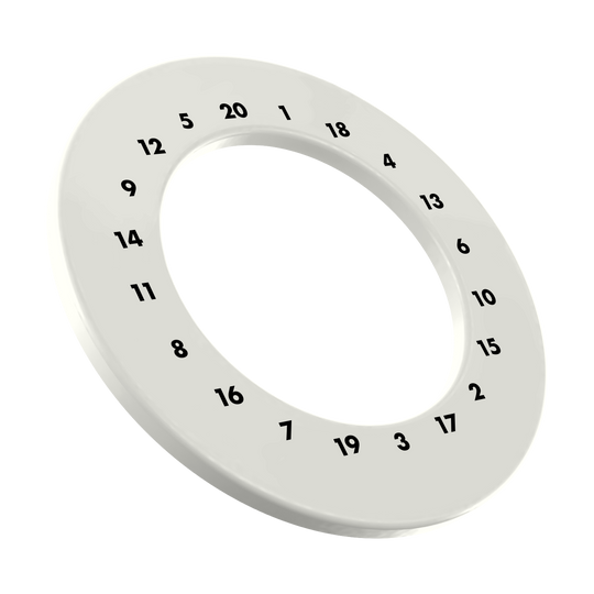 Obudowa tarczy do darta HD Numbers – kolory niestandardowe Abgebildet ist ein weißer Dartboard-Surround ohne Logo. Der Dateiname ist 'DBS-HDOL-weiss_HD_Zahlen_Dartboard_Surround_Ohne_Logo_Wei_3'.