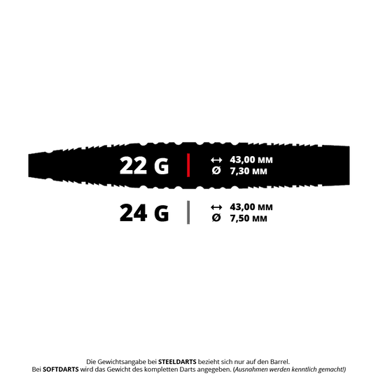 Das Bild zeigt einen Steeldartpfeil mit dem Namen CB2541_Caliburn_Rix_EZ-EVO_R6_Steeldarts_5_22g. Es handelt sich wahrscheinlich um ein Modell mit 22 Gramm Gewicht für den Dartsport.