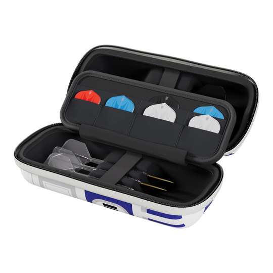 Das Bild zeigt das Target Star Wars Boa Dartcase im R2D2-Design. Das Dartcase ist für Fans von Star Wars und Dartspielern gedacht.