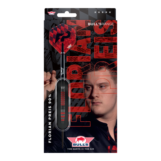 Das Produkt Bulls NL Florian Preis Steeldarts - 23g wird gezeigt. Die Steeldarts sind aus einer anderen Perspektive dargestellt.