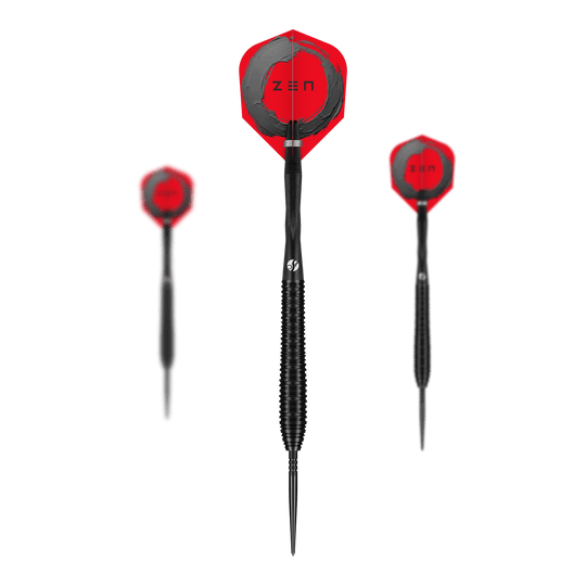 Shoty ZEN Torpedo Turbo Point Steel Darts - 23g Ein Set Shot ZEN Torpedo Turbo Point Steeldarts mit einem Gewicht von 23g ist abgebildet. Die Darts sind schlank und haben ein modernes Design.
