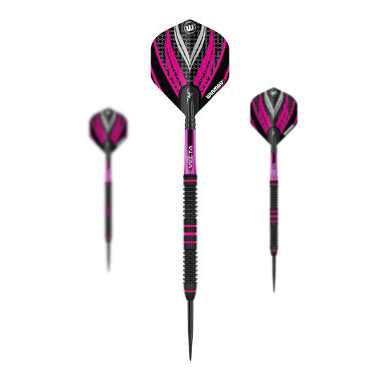 Lotki Winmau Team 360 Rebecca Allen Steel Darts - 24g Gezeigt wird ein Set der Winmau Team 360 Rebecca Allen Steeldarts - 24g. Dieses Set eignet sich ideal für Sammler und leidenschaftliche Dartspieler.