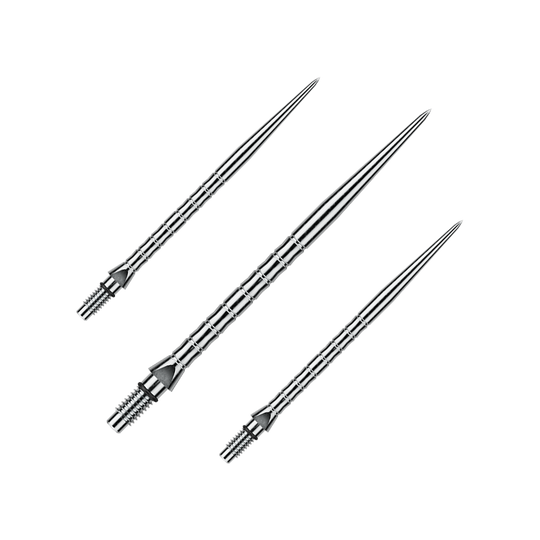 Stalowe groty do lotek Winmau Switch Point Wave – efekt srebrny Das Bild zeigt Steeldartspitzen mit silbernem Effekt, wahrscheinlich 40 mm lang. Die Dartspitzen sind für das Spiel mit Steeldarts bestimmt.