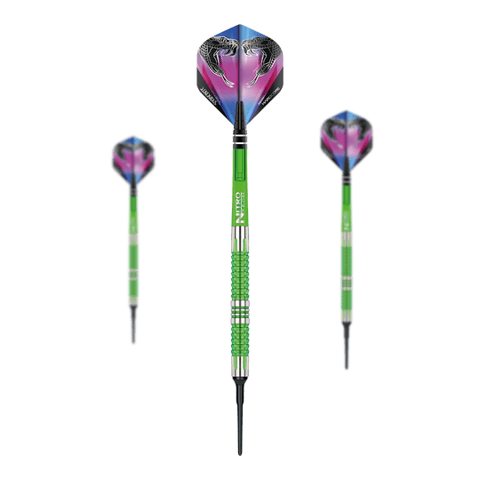 Red Dragon Peter Wright Snakebite Mamba 2 miękkie lotki Red Dragon Peter Wright Snakebite Mamba 2 Softdarts. Das Bild zeigt Softdarts mit Schlangenmotiv.