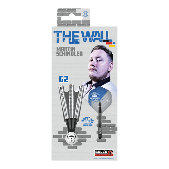 Bulls Martin Schindler Original Generation 2 miękkie lotki Die Verpackung zeigt die "Bulls Martin Schindler Original Generation 2 Softdarts". Auf der Vorderseite ist ein Bild von Martin Schindler und die Darts selbst abgebildet.