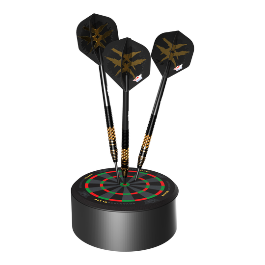 Abgebildet ist der Bulls NL Advantage Black Mini Dart Display Darthalter. Dieser Halter dient zur Präsentation und Aufbewahrung von Mini-Darts.