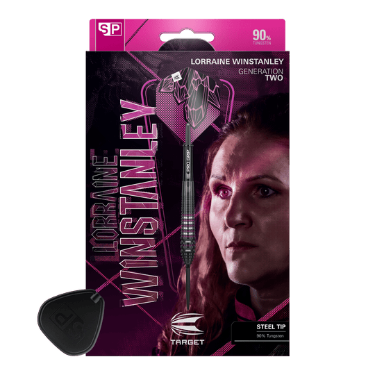 Lotki stalowe Target Lorraine Winstanley GEN2 Swiss Point - 24g Auf diesem Bild sind die Target Lorraine Winstanley GEN2 Swiss Point Steeldarts - 24g dargestellt. Diese Darts eignen sich ideal für professionelle Dartspiele.