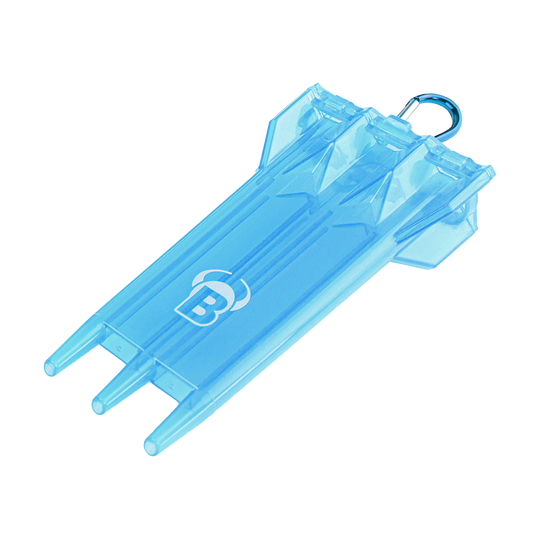 Das Bild zeigt das Produkt "Bulls ACRA X Dartcase" in hellblauer Farbe. Das Dartcase hat drei Fächer und einen Metallring zum Befestigen.