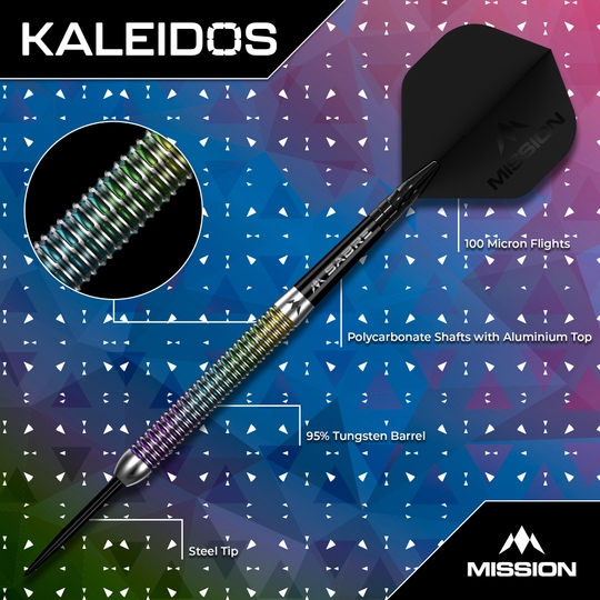 Misja Kaleidos Steeldarts Das Bild zeigt die Mission Kaleidos Steeldarts. Die Darts sind in detailreicher Aufnahme abgebildet.