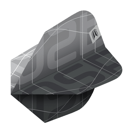 Target Pro Ultra Aspinall X Echo No6 Lotki - 3 zestawy Das Bild zeigt ein Set von Target Pro Ultra Aspinall X Echo No6 Flights für Darts. Die Flights sind in einem modernen, dunklen Design mit grafischen Linien und einem dezenten Logo gestaltet.