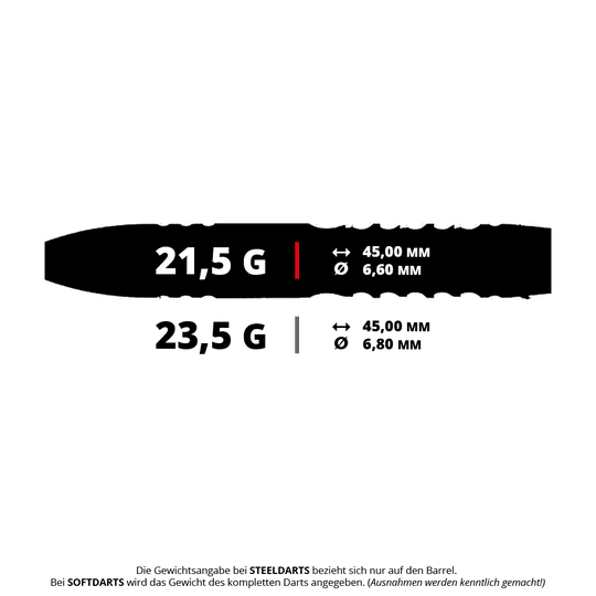 Stalowe lotki Caliburn Player MAK Ein Bild mit dem Dateinamen CB9305_Caliburn_Player_MAK_Steeldarts_5_215g. Es zeigt vermutlich das Produkt Caliburn Player MAK Steeldarts mit einem Gewicht von 21,5g.