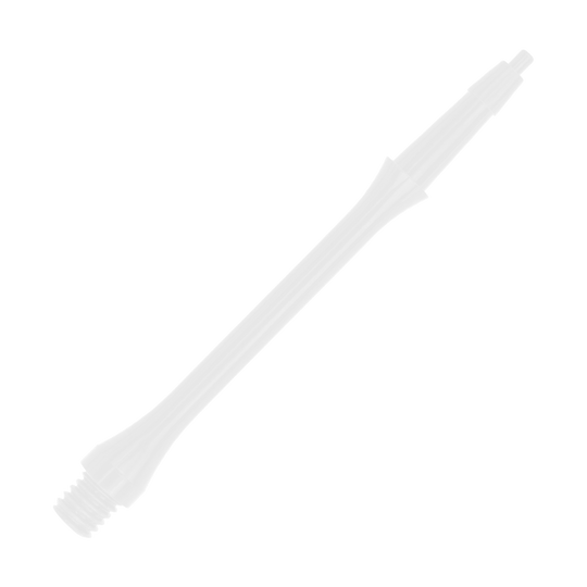Das Bild zeigt einen weißen, schlanken Schaft für Darts der Marke Harrows Clic. Der Schaft ist aus Kunststoff und hat ein modernes, schlankes Design.