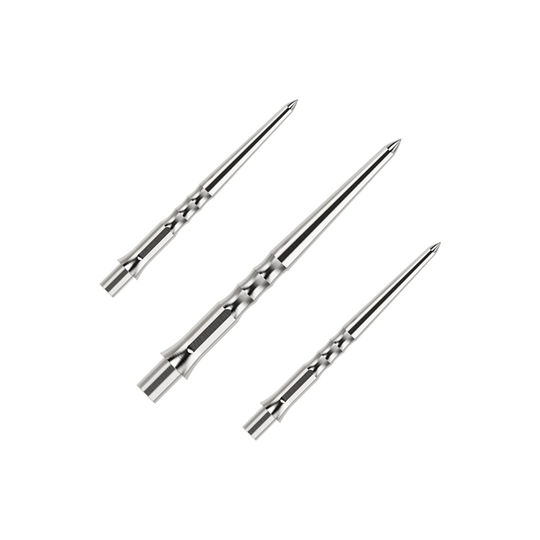 Stalowe groty do lotek Caliburn System - Ripple - NoLip - srebrne Das Bild zeigt einen Artikel mit dem Namen EVO011_Caliburn_Evo_System_Steeldartspitzen_Ripple_NoLip_Silber_28mm_1Set. Es handelt sich wahrscheinlich um ein Set aus silbernen Steeldartspitzen mit einer Länge von 28mm.