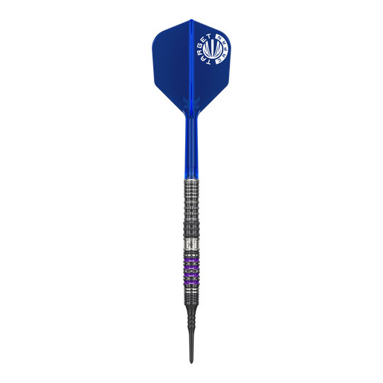 Lotki miękkie Target Japan Prime Series Sirius GEN4 – 21,5 g Auf dem Bild ist ein Softdart aus der Serie "Target Japan Prime Series Sirius GEN4" mit einem Gewicht von 21,5g zu sehen. Der Dart hat eine blaue Flight und einen schwarz-silbernen Schaft mit lila Akzenten.