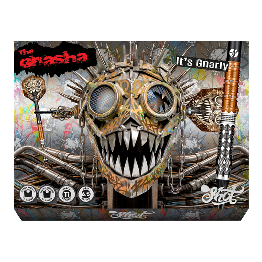 Shoty Gnarly Gnasha Soft Darts - 20g Auf dem Bild befinden sich die Shot Gnarly Gnasha Softdarts - 20g. Die Darts sind für das Spielen mit elektronischen Dartboards geeignet.